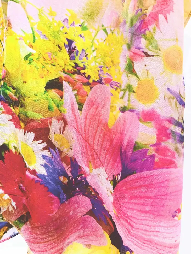 JC062749 Pink-Yellow Ombre Accent Floral & Butterfly Kimono