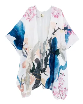 JC071036 Blue-Pink Crane & Floral Kimono