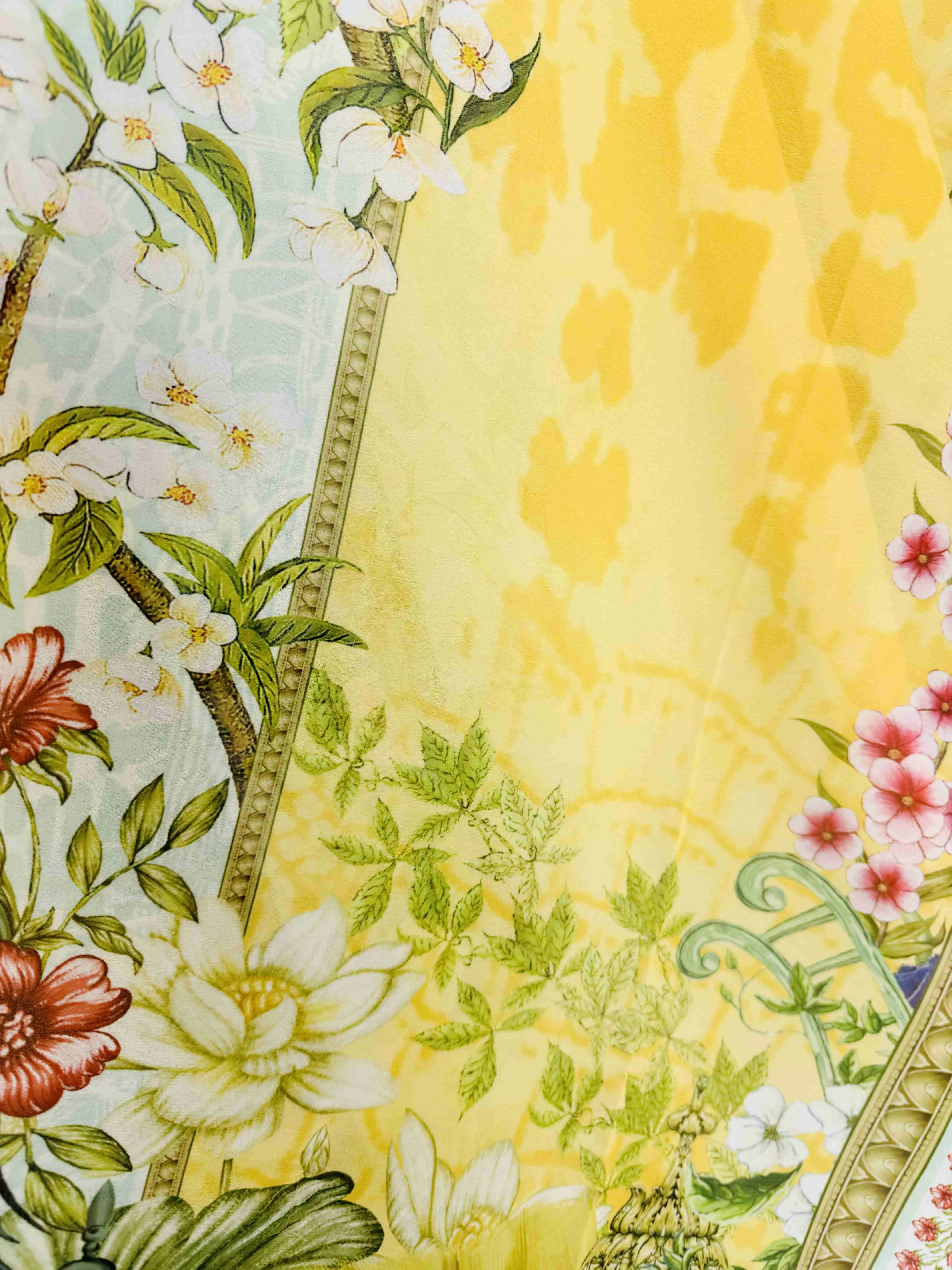 JC071202 Yellow-Multi Floral Border-Accent Kimono