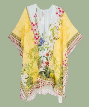 JC071202 Yellow-Multi Floral Border-Accent Kimono