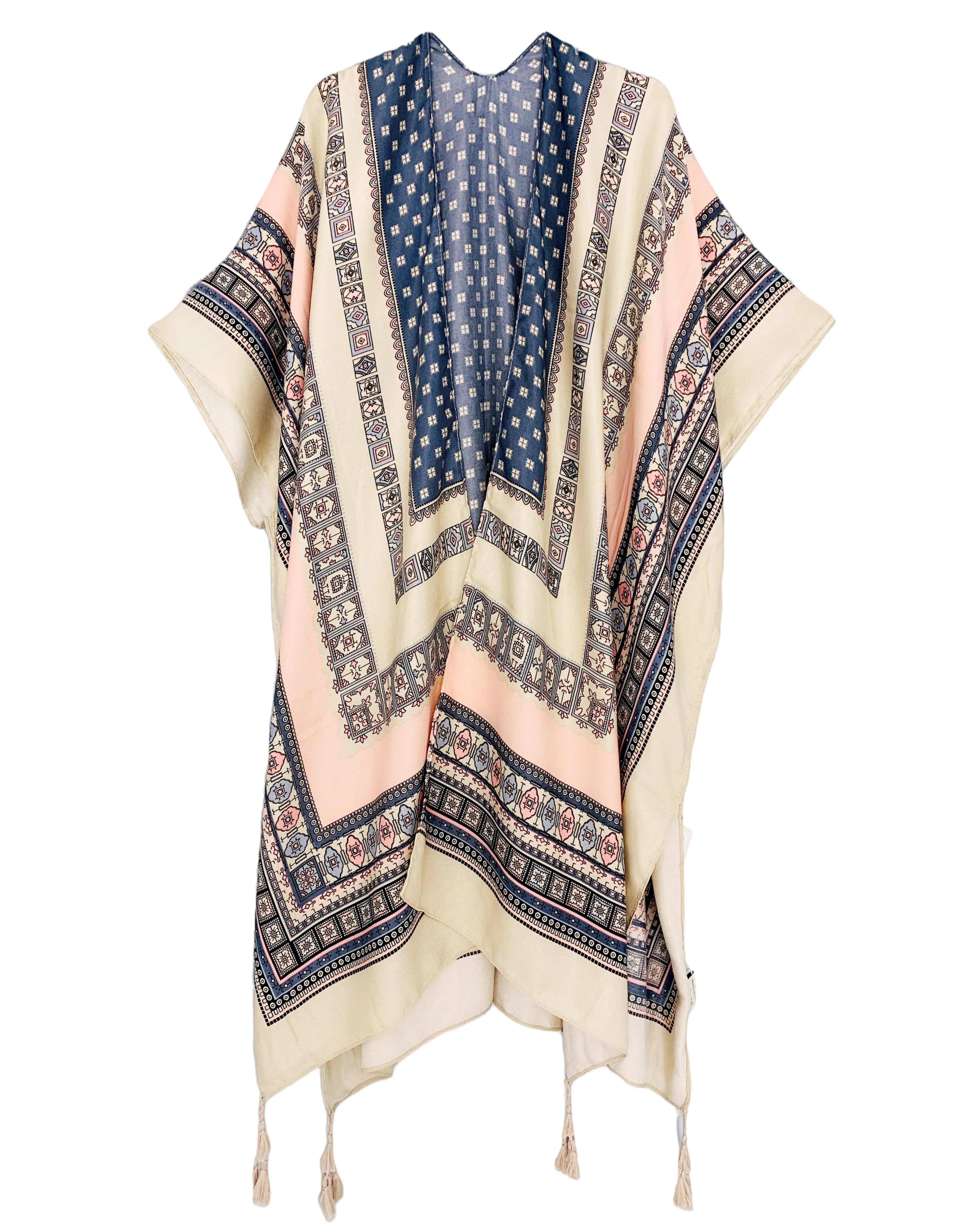 JC083363 Pink-Multi Tassel-Accent Vintage-Accent Kimon