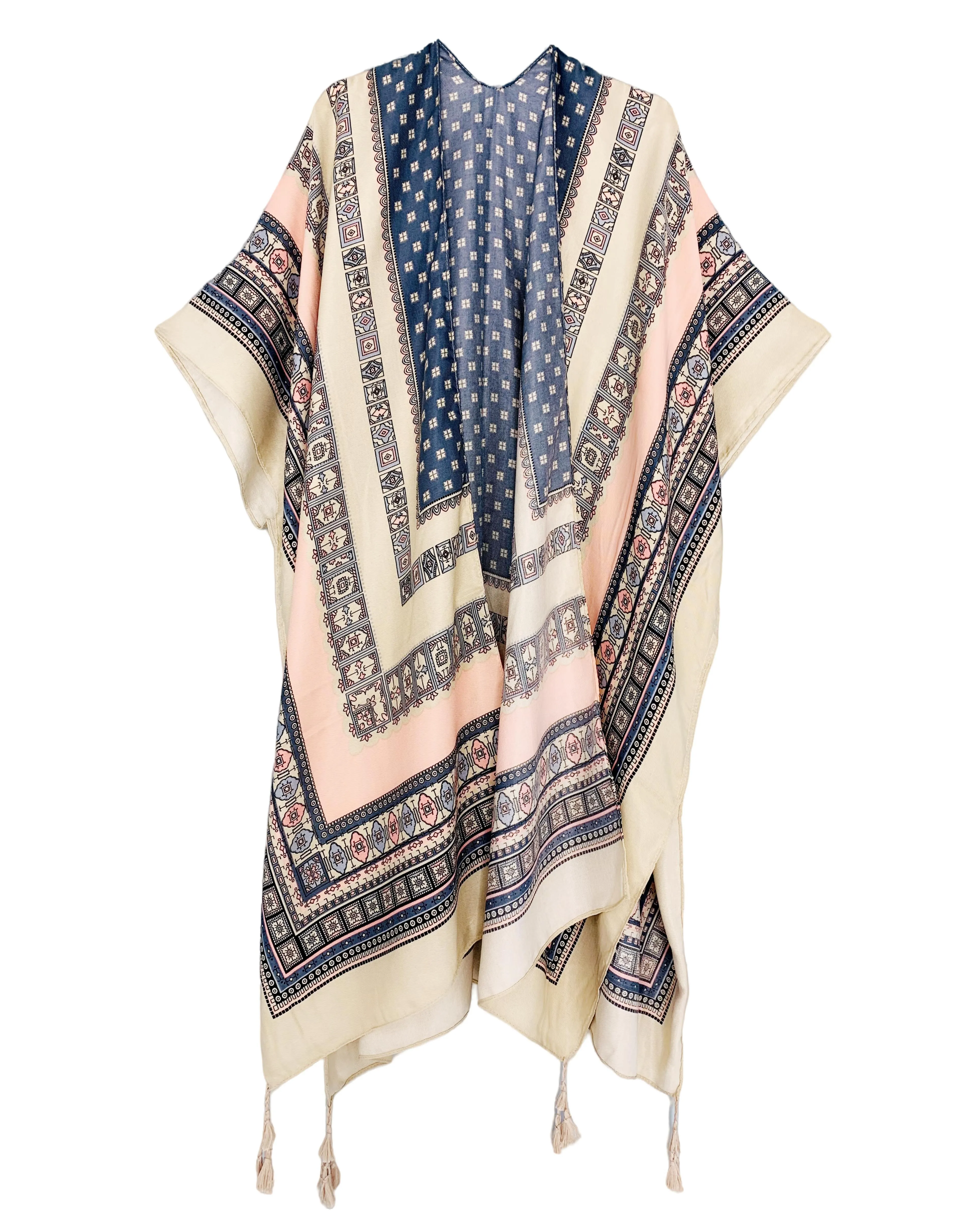 JC083363 Pink-Multi Tassel-Accent Vintage-Accent Kimon