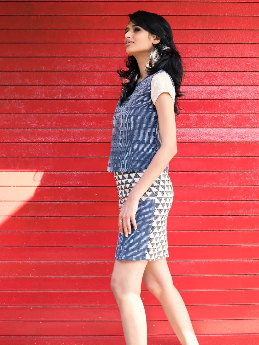 Kaizen Night Puzzle Upcycled Geometric Pencil Skirt