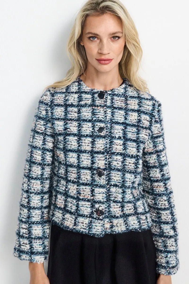 Karierte Bouclé-Jacke mit Knöpfen