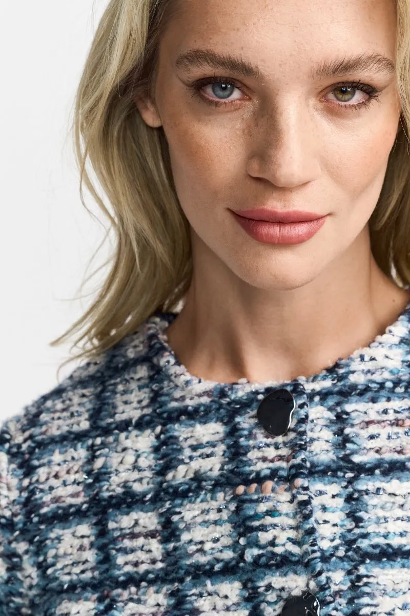 Karierte Bouclé-Jacke mit Knöpfen