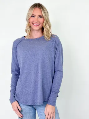 Keisha - Raglan Thumbhole Top (Light Navy)