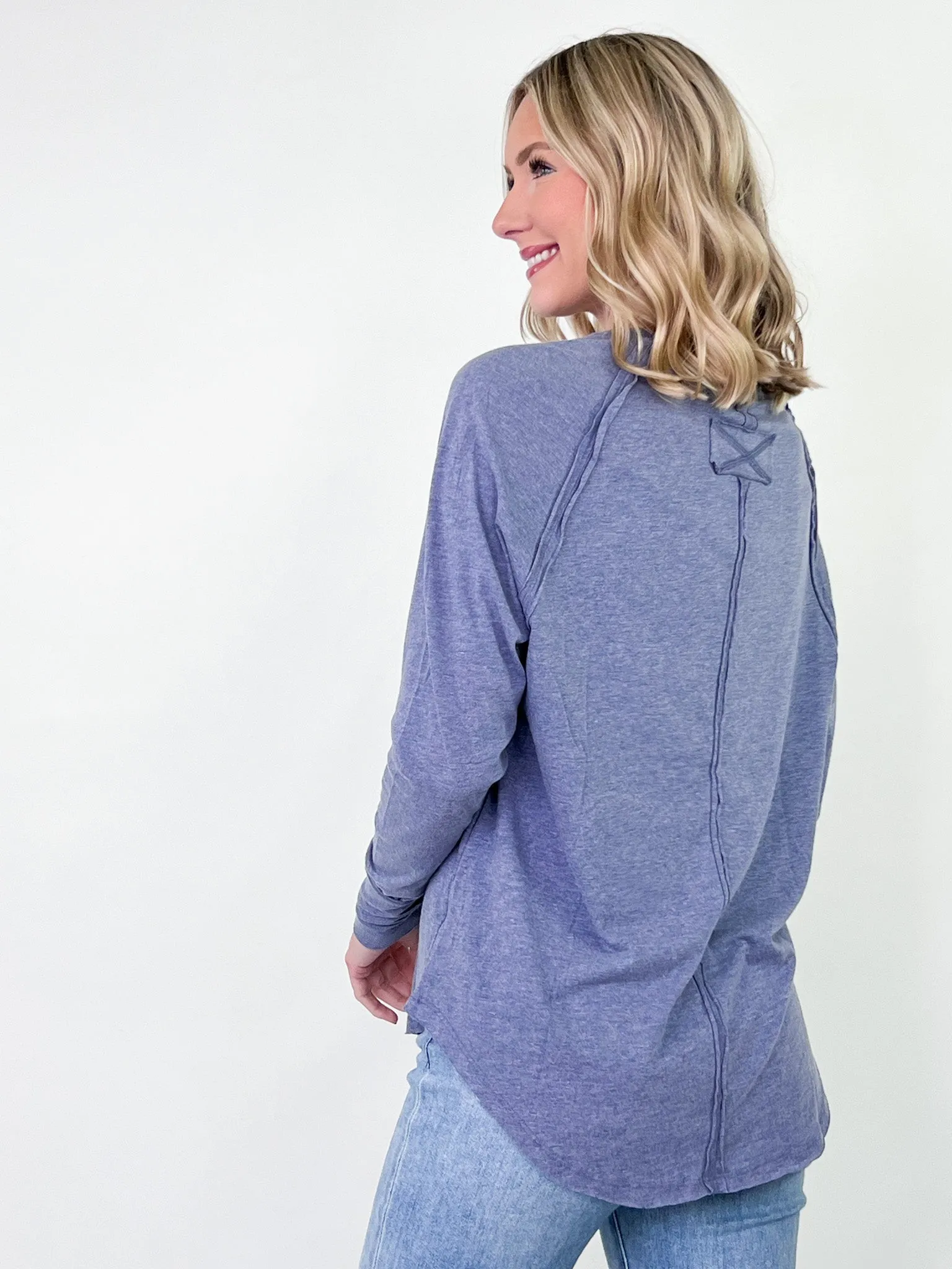 Keisha - Raglan Thumbhole Top (Light Navy)
