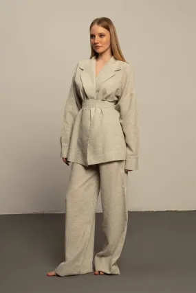 Khaki Striped Kimono Model Suit