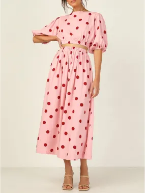 KittenAlarm - Women 2pcs Print High Waist Dress set ( short sleeve   high waist skirt )