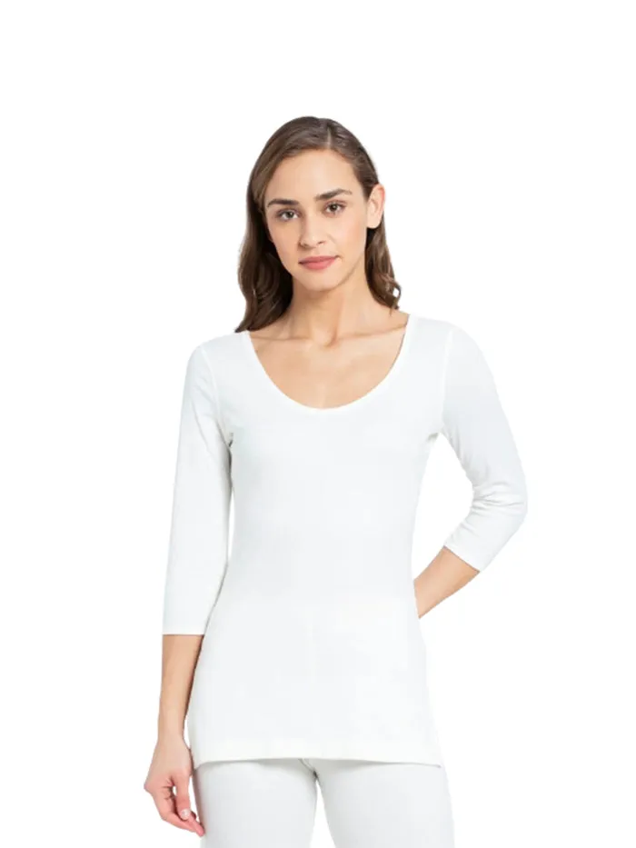 Ladies Off White Thermal 3 quarter Sleeve Top