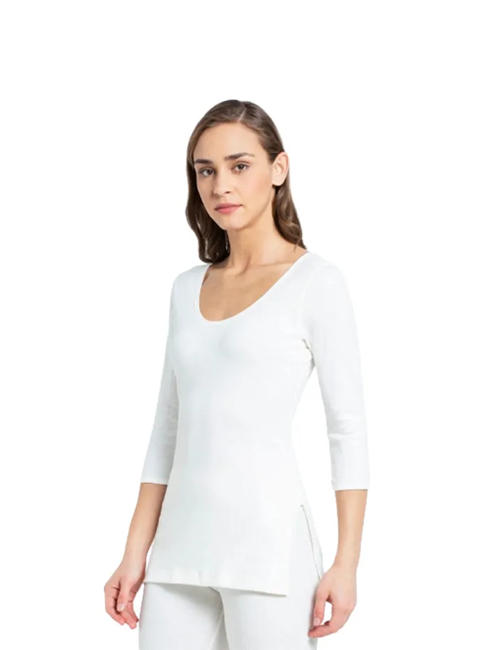 Ladies Off White Thermal 3 quarter Sleeve Top