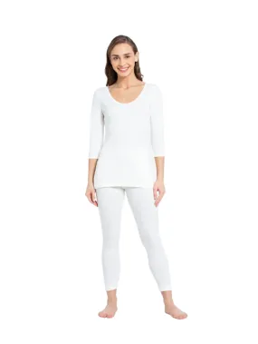 Ladies Off White Thermal 3 quarter Sleeve Top