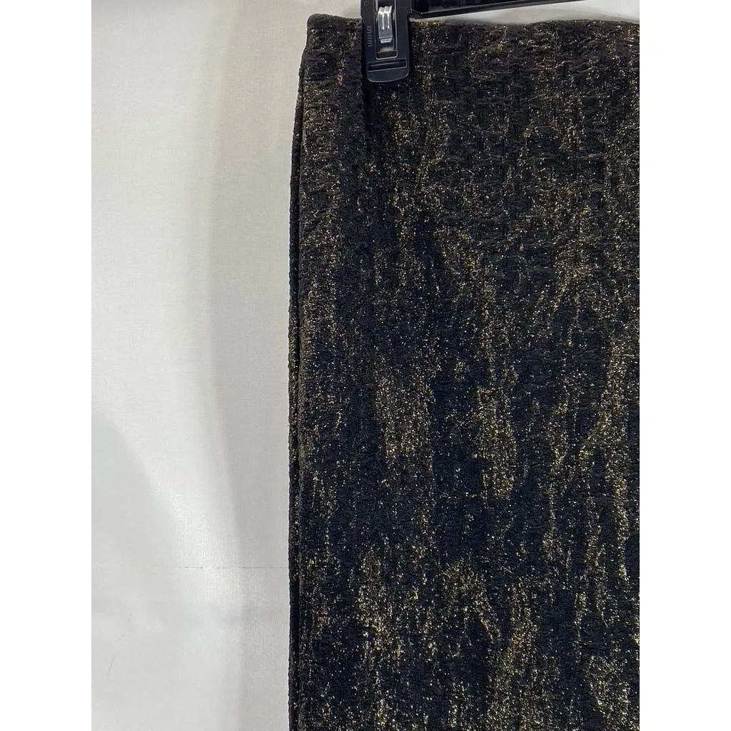LEITH Women’s Black/Gold Metallic Shimmer Pencil Knee Length Skirt SZ S