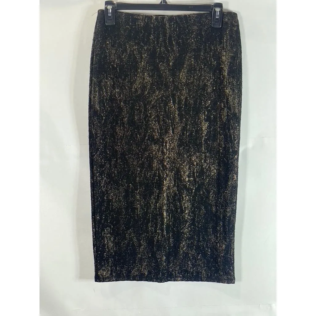 LEITH Women’s Black/Gold Metallic Shimmer Pencil Knee Length Skirt SZ S