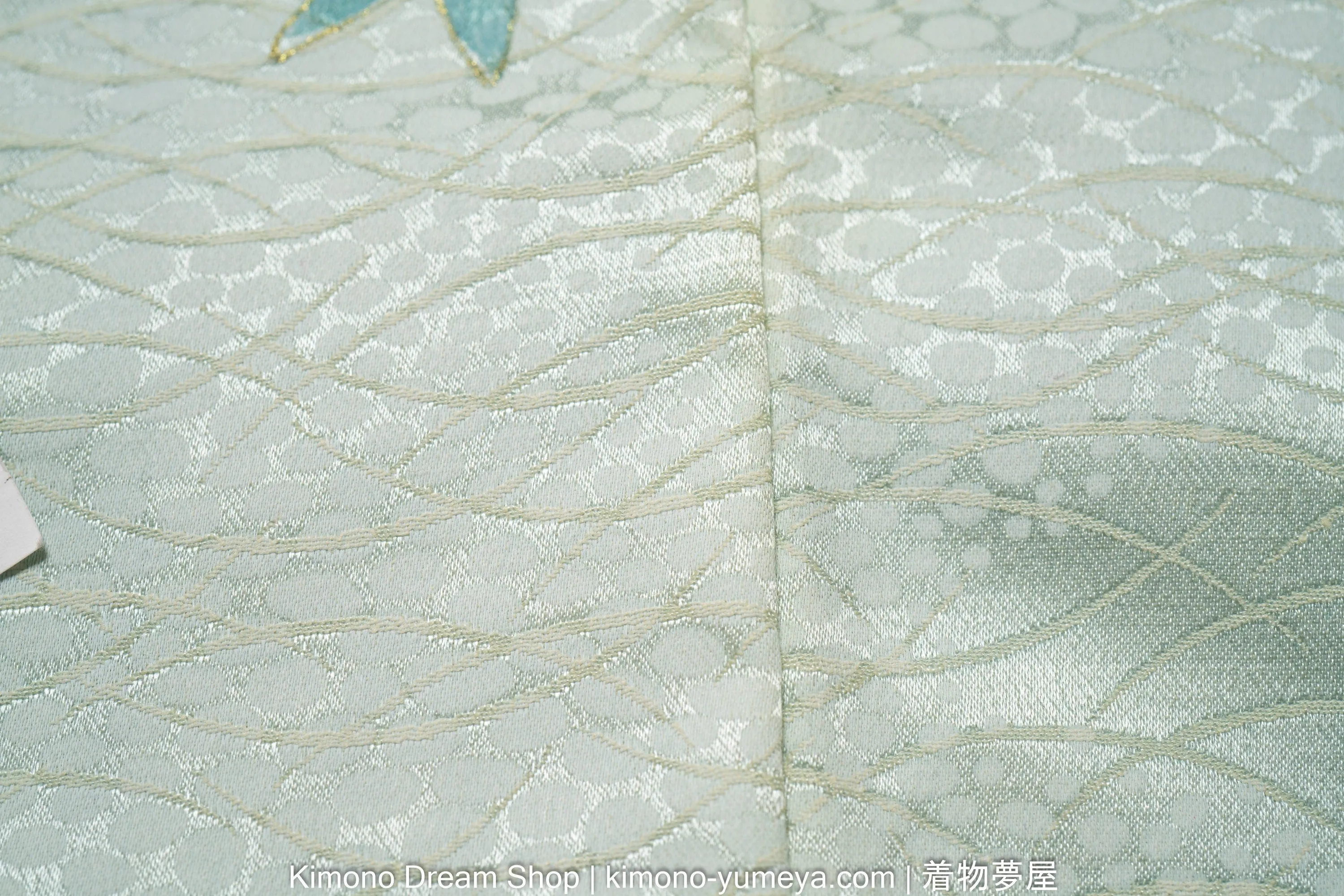 Light Blue Polyester Komon Kimono - Washable Kimono - Japanese Gown - Small Blue Leaves