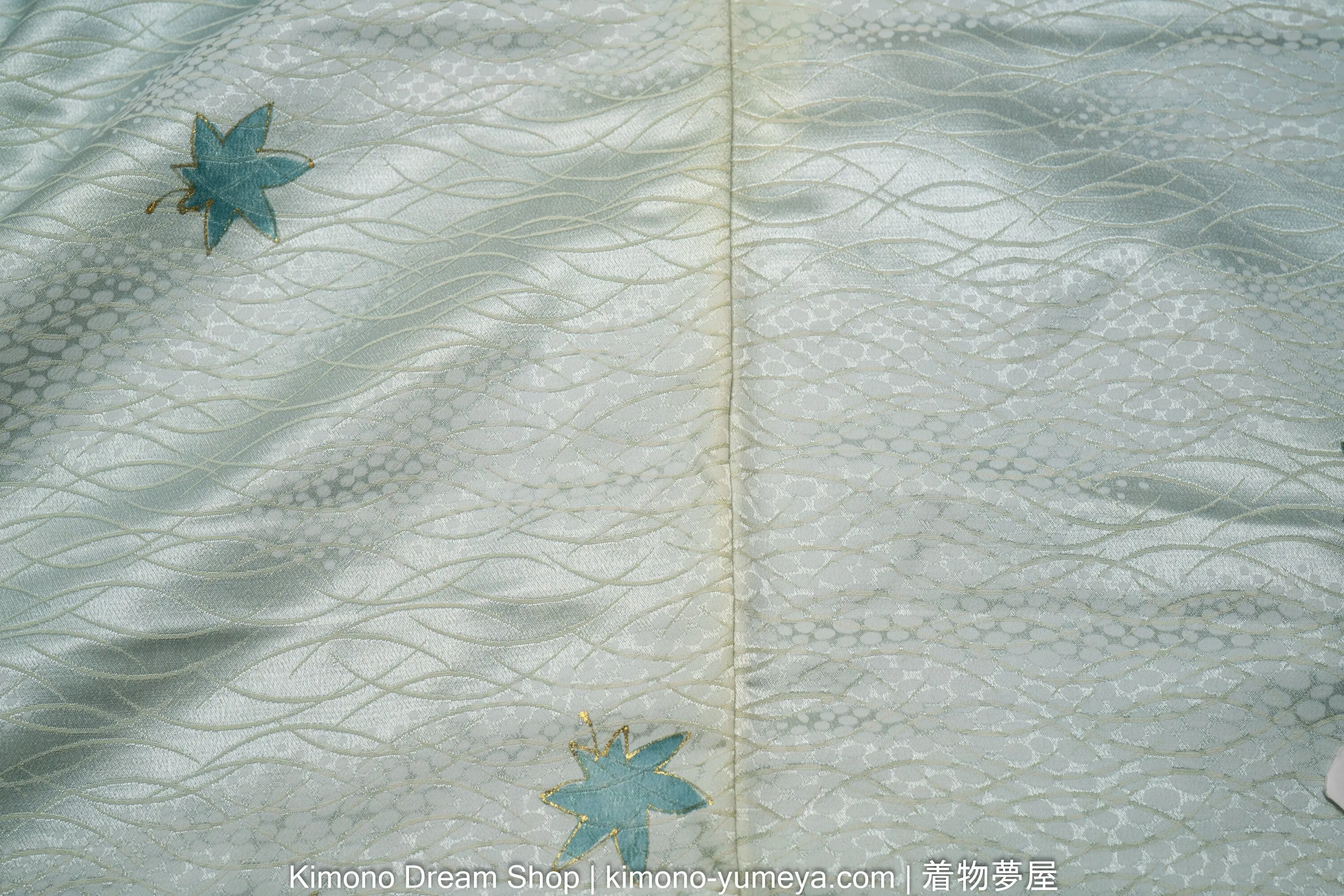 Light Blue Polyester Komon Kimono - Washable Kimono - Japanese Gown - Small Blue Leaves