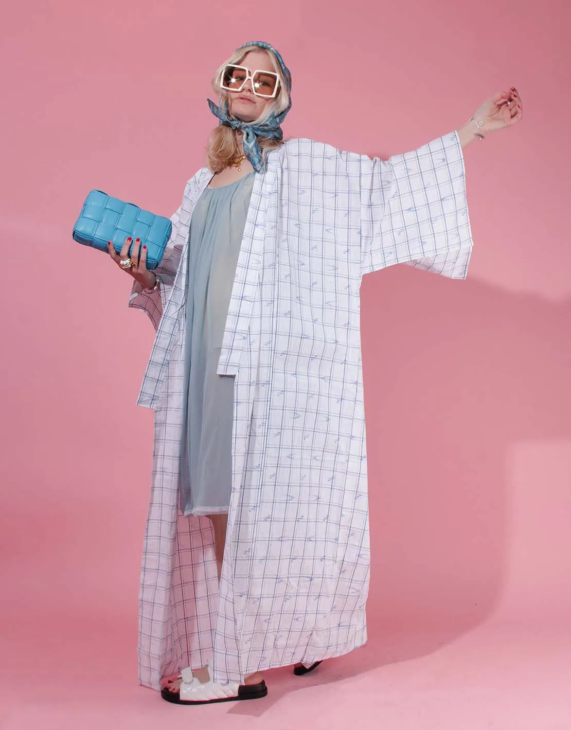 Long chequered kimono