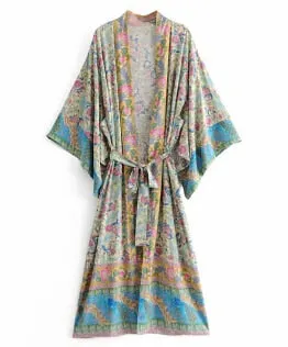 Long Paisley Bohemian Kimono Maxi Dress