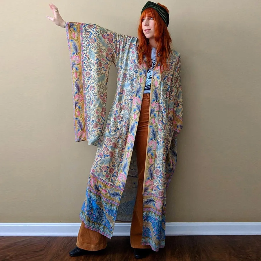 Long Paisley Bohemian Kimono Maxi Dress