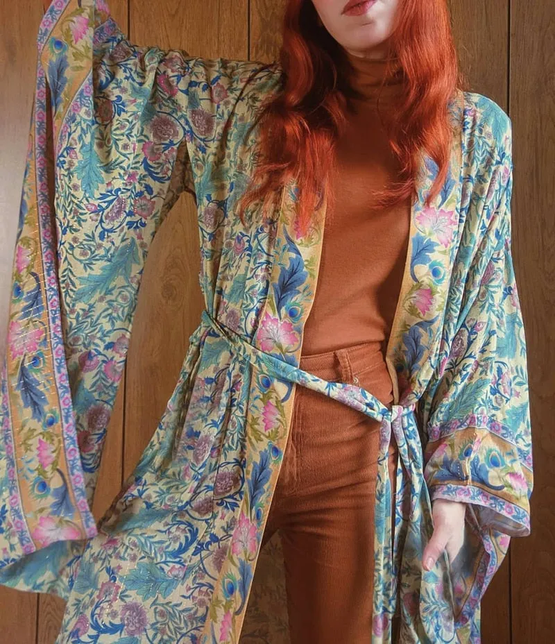 Long Paisley Bohemian Kimono Maxi Dress