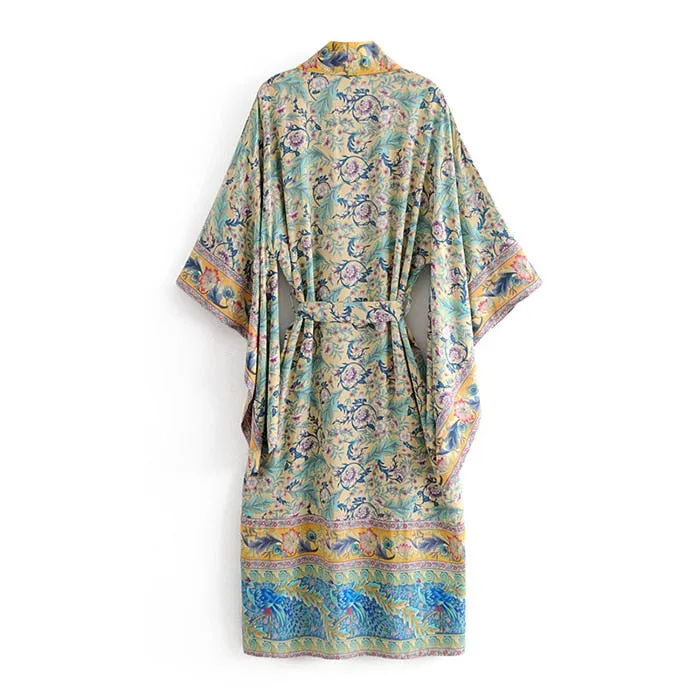 Long Paisley Bohemian Kimono Maxi Dress