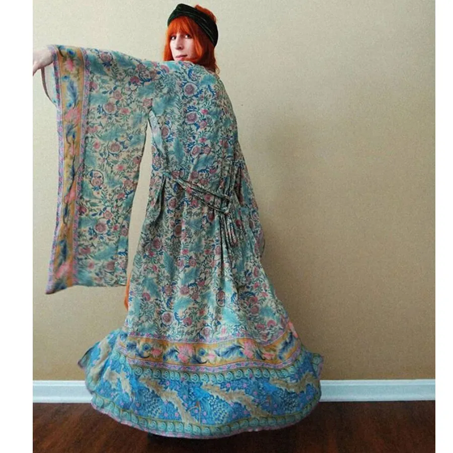 Long Paisley Bohemian Kimono Maxi Dress