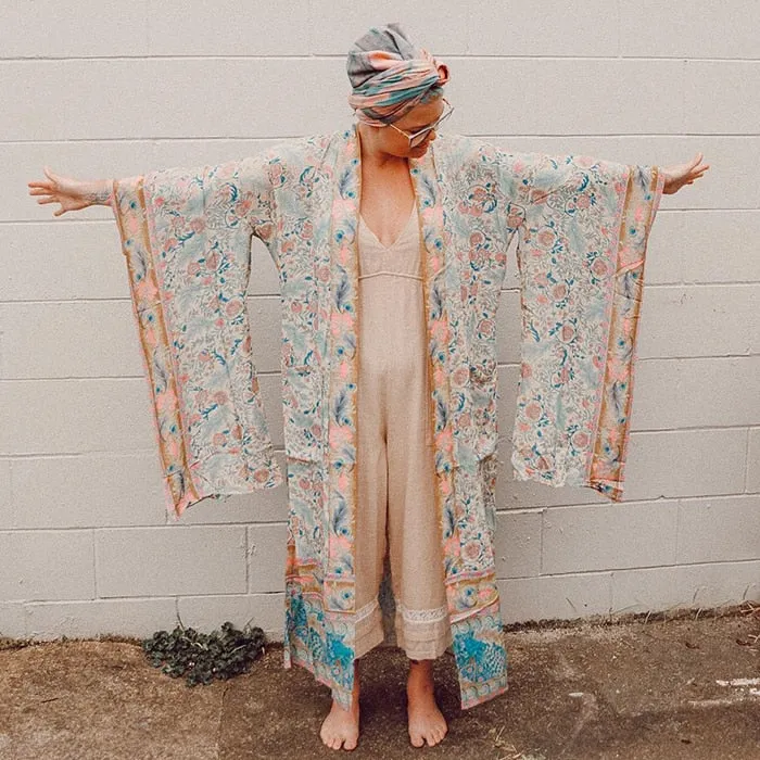Long Paisley Bohemian Kimono Maxi Dress
