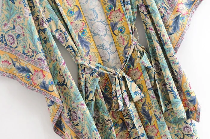 Long Paisley Bohemian Kimono Maxi Dress