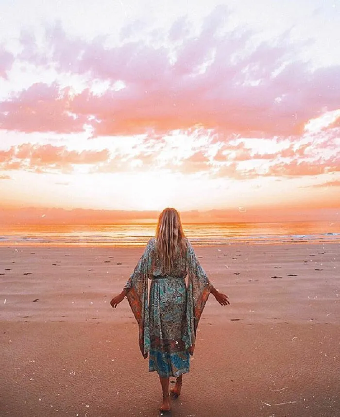 Long Paisley Bohemian Kimono Maxi Dress