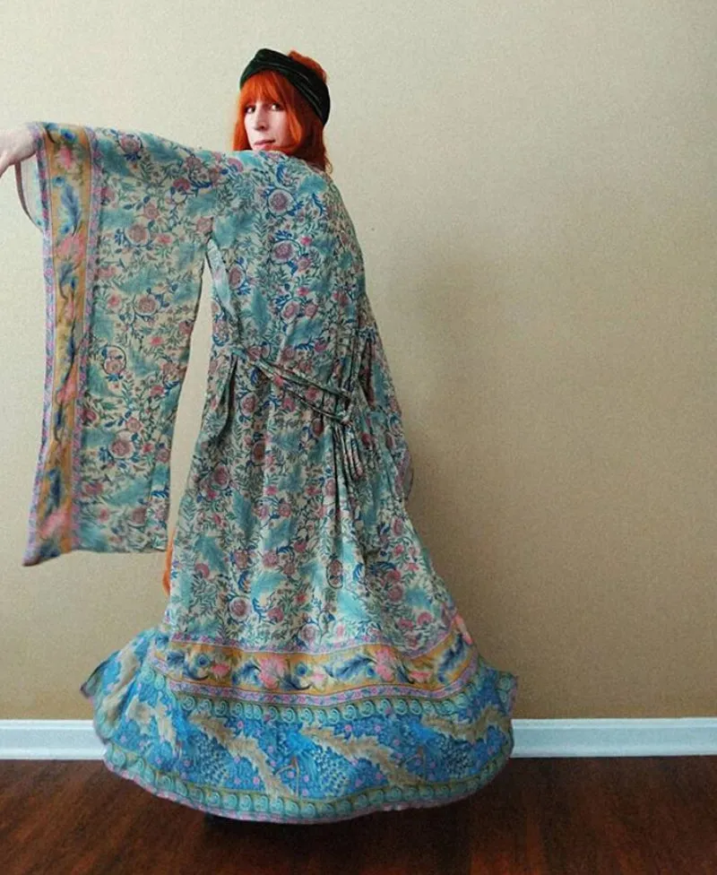 Long Paisley Bohemian Kimono Maxi Dress