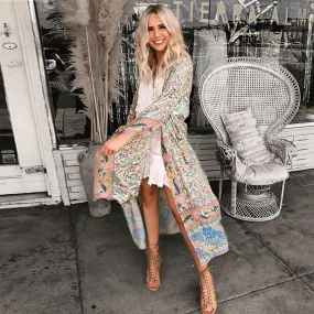Long Paisley Bohemian Kimono Maxi Dress