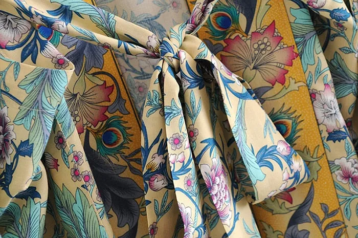 Long Paisley Bohemian Kimono Maxi Dress