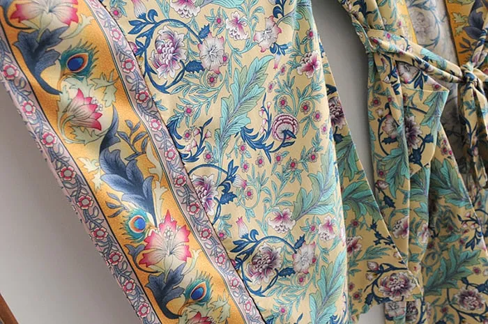 Long Paisley Bohemian Kimono Maxi Dress