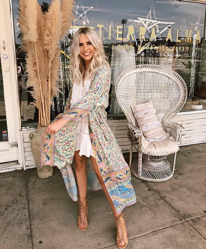 Long Paisley Bohemian Kimono Maxi Dress