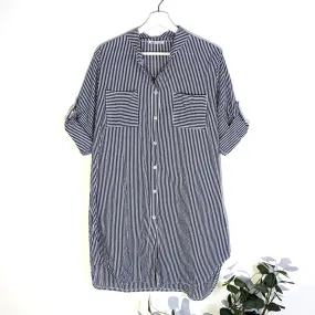 Longline striped nautical shirt with patch pocket (M)