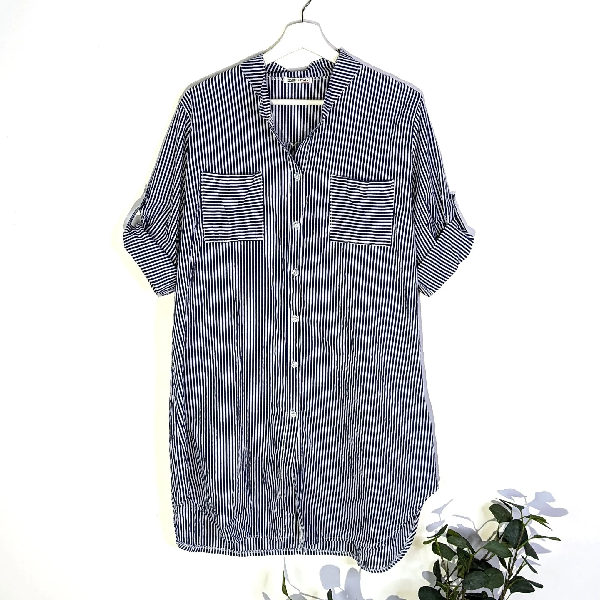Longline striped nautical shirt with patch pocket (M)