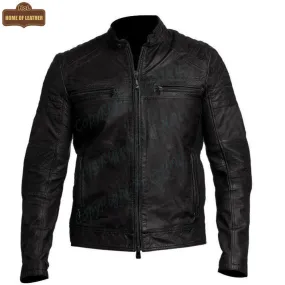 M001 Cafe Racer Black Men's Biker Vintage Motorcycle Jacket