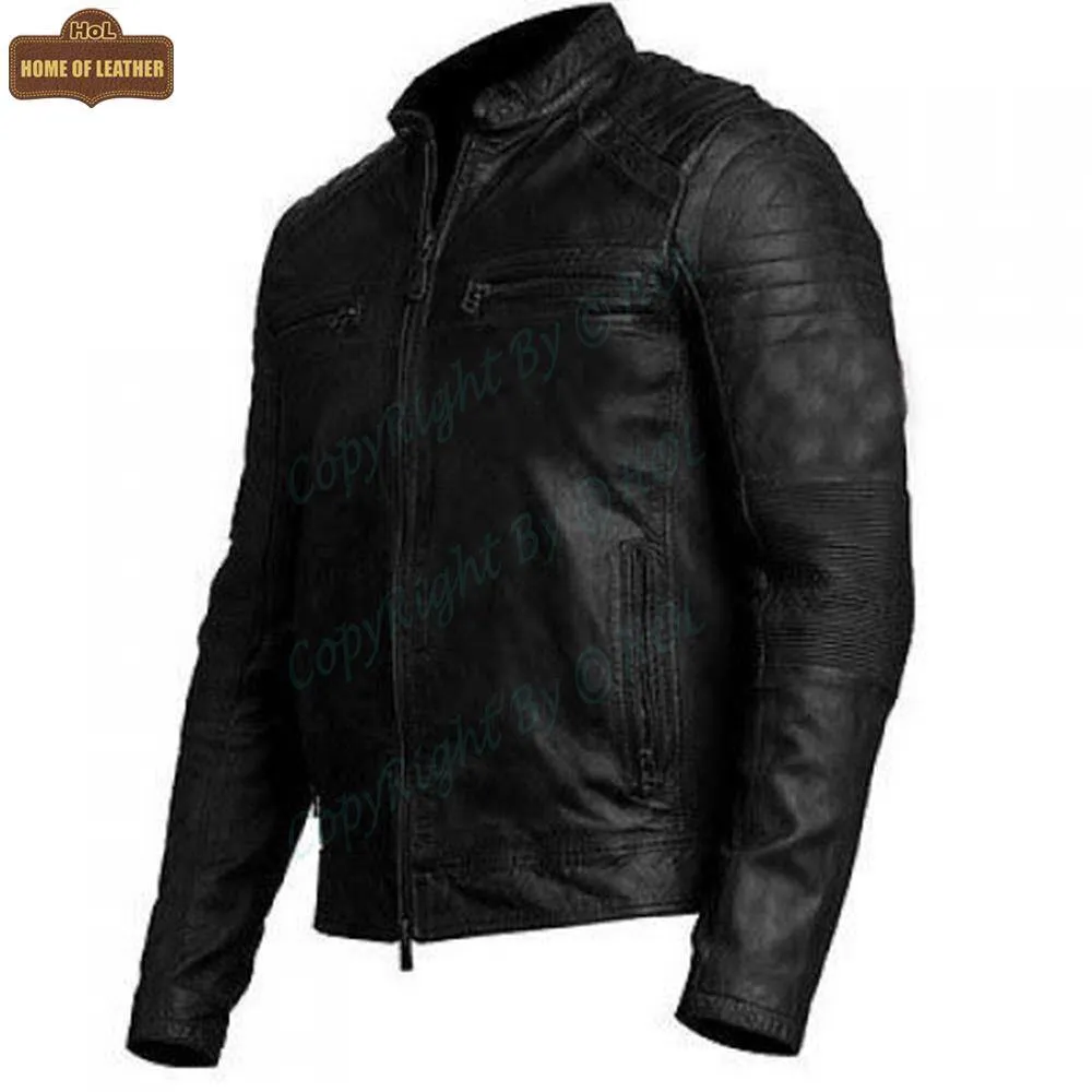 M001 Cafe Racer Black Men's Biker Vintage Motorcycle Jacket