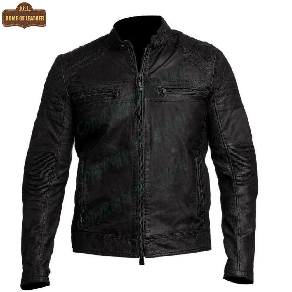 M001 Cafe Racer Black Men's Biker Vintage Motorcycle Jacket