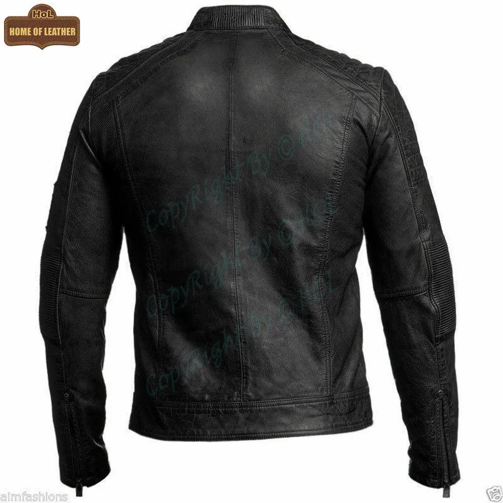 M001 Cafe Racer Black Men's Biker Vintage Motorcycle Jacket