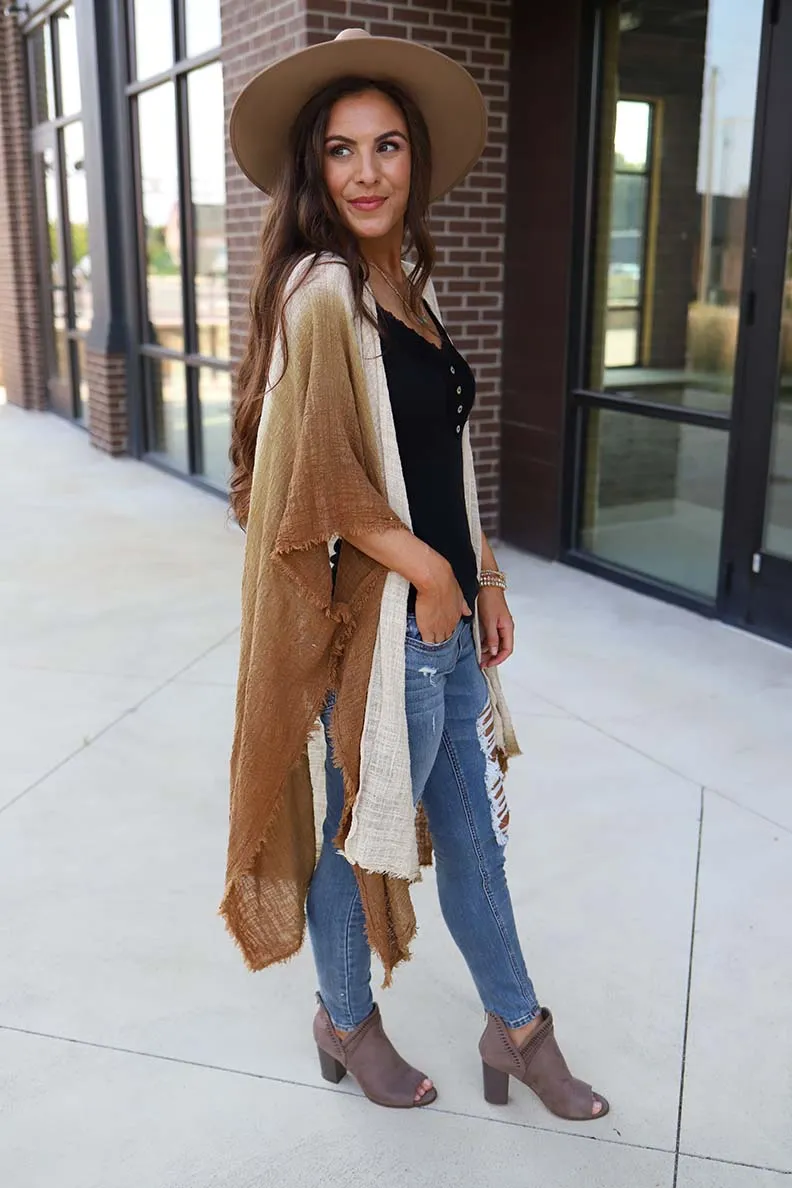 Malina Dip Dyed Ombre' Kimono - Tan