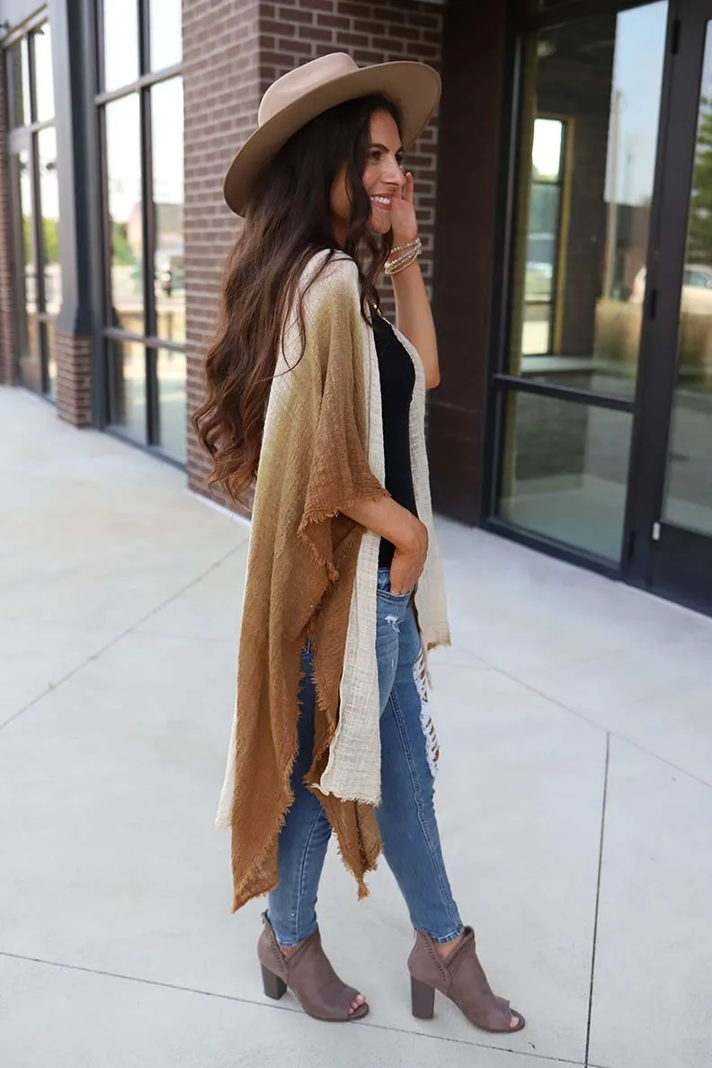 Malina Dip Dyed Ombre' Kimono - Tan