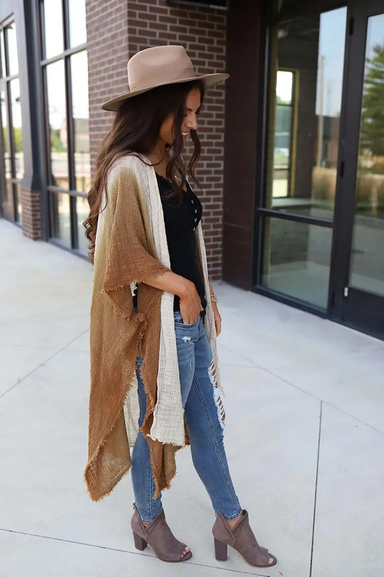 Malina Dip Dyed Ombre' Kimono - Tan
