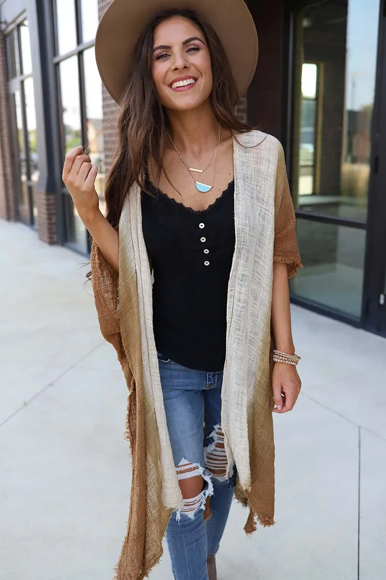 Malina Dip Dyed Ombre' Kimono - Tan