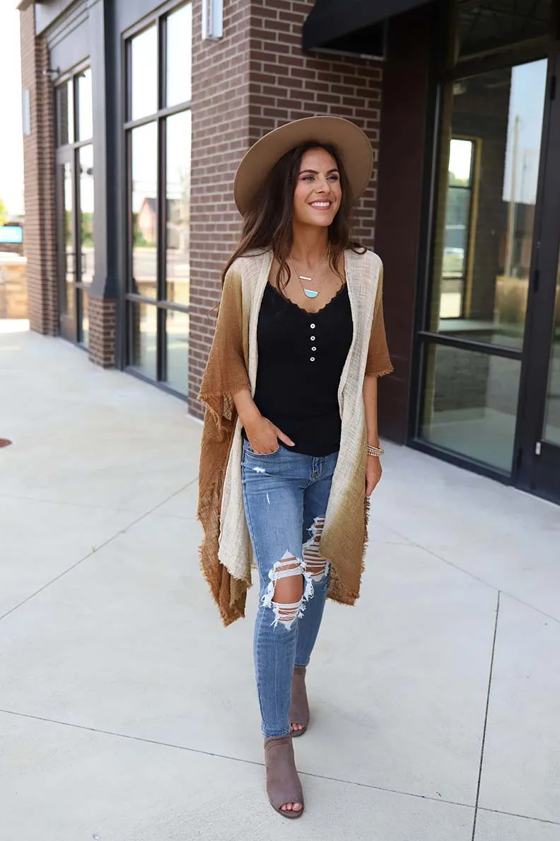 Malina Dip Dyed Ombre' Kimono - Tan
