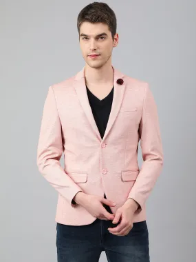 Men Peach Regular Fit Solid Notched Lapel Casual Blazer