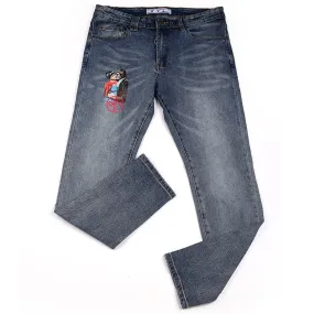 Men's Authentic Off Animated Print Designed Jean - Blue