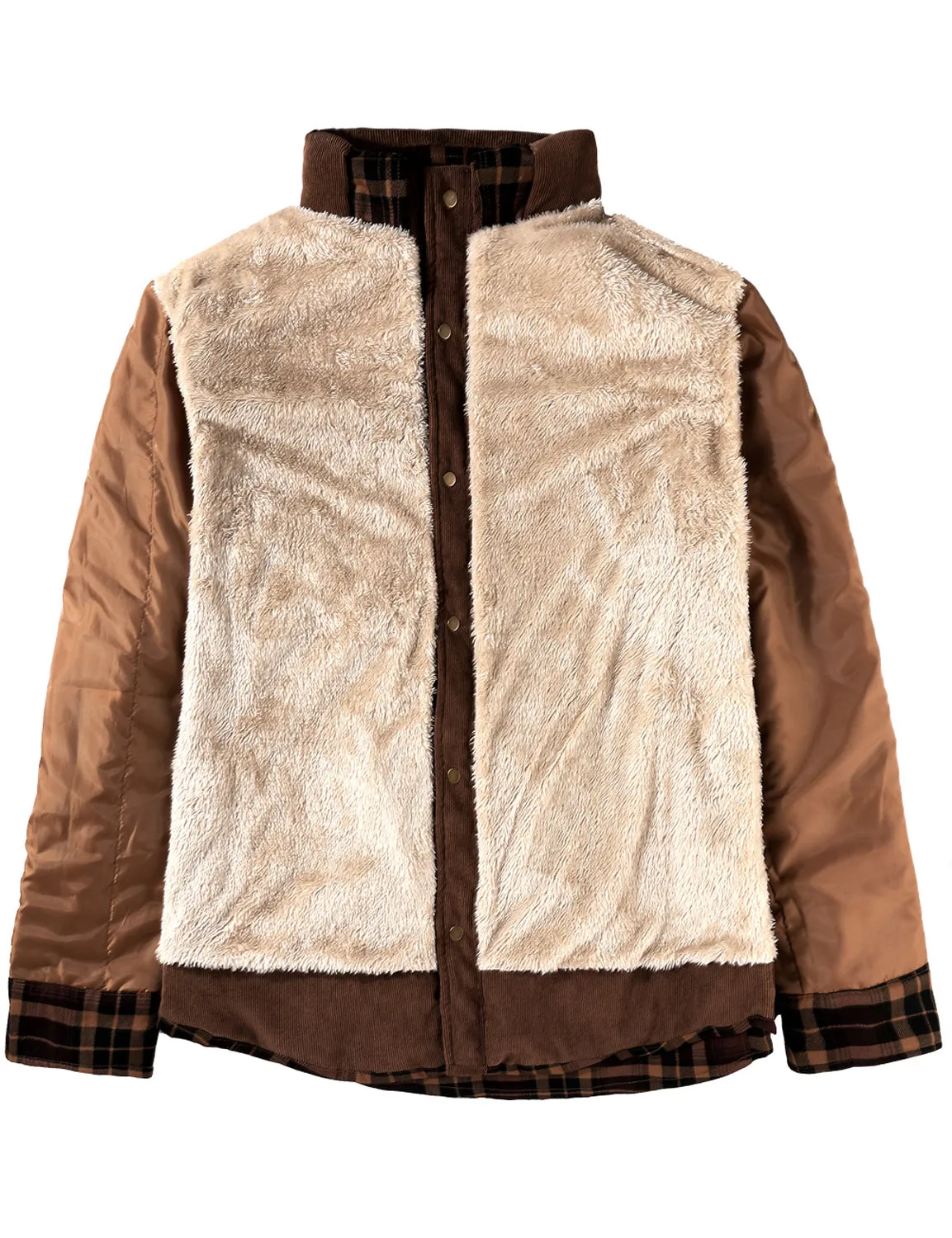 Men's Casual Plaid Flannel Fur Lined Button Up Long Sleeve Warm Shirt Jacket