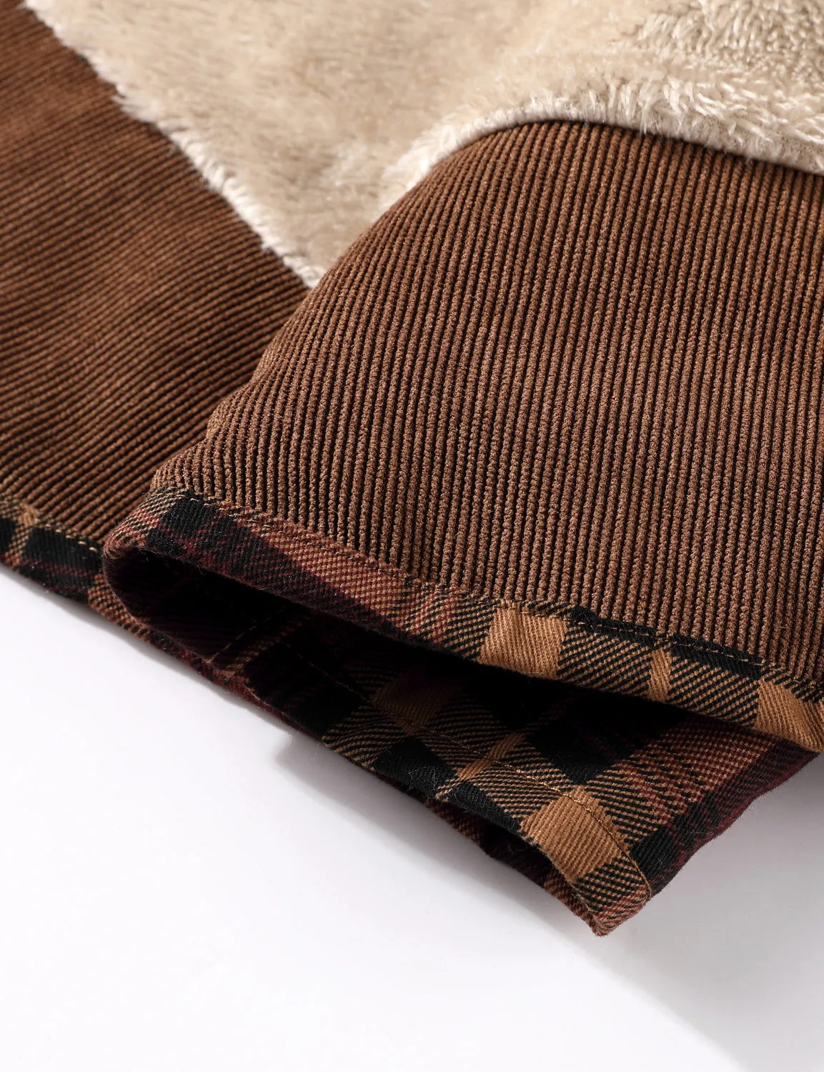 Men's Casual Plaid Flannel Fur Lined Button Up Long Sleeve Warm Shirt Jacket