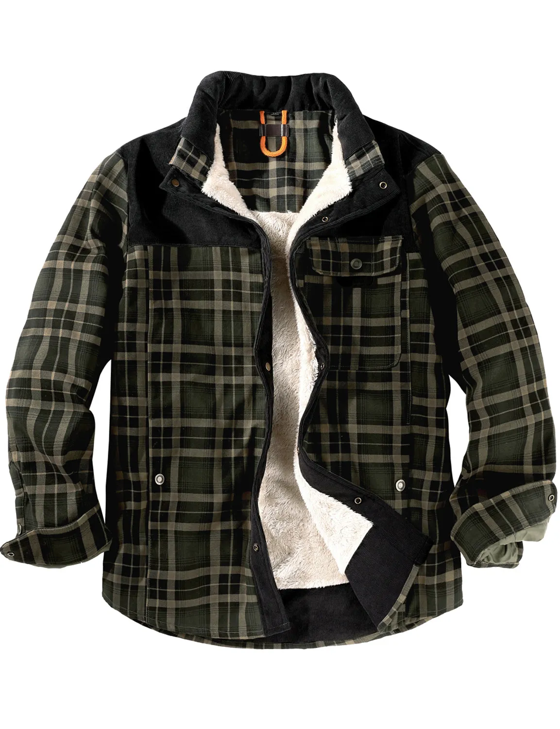 Men's Casual Plaid Flannel Fur Lined Button Up Long Sleeve Warm Shirt Jacket